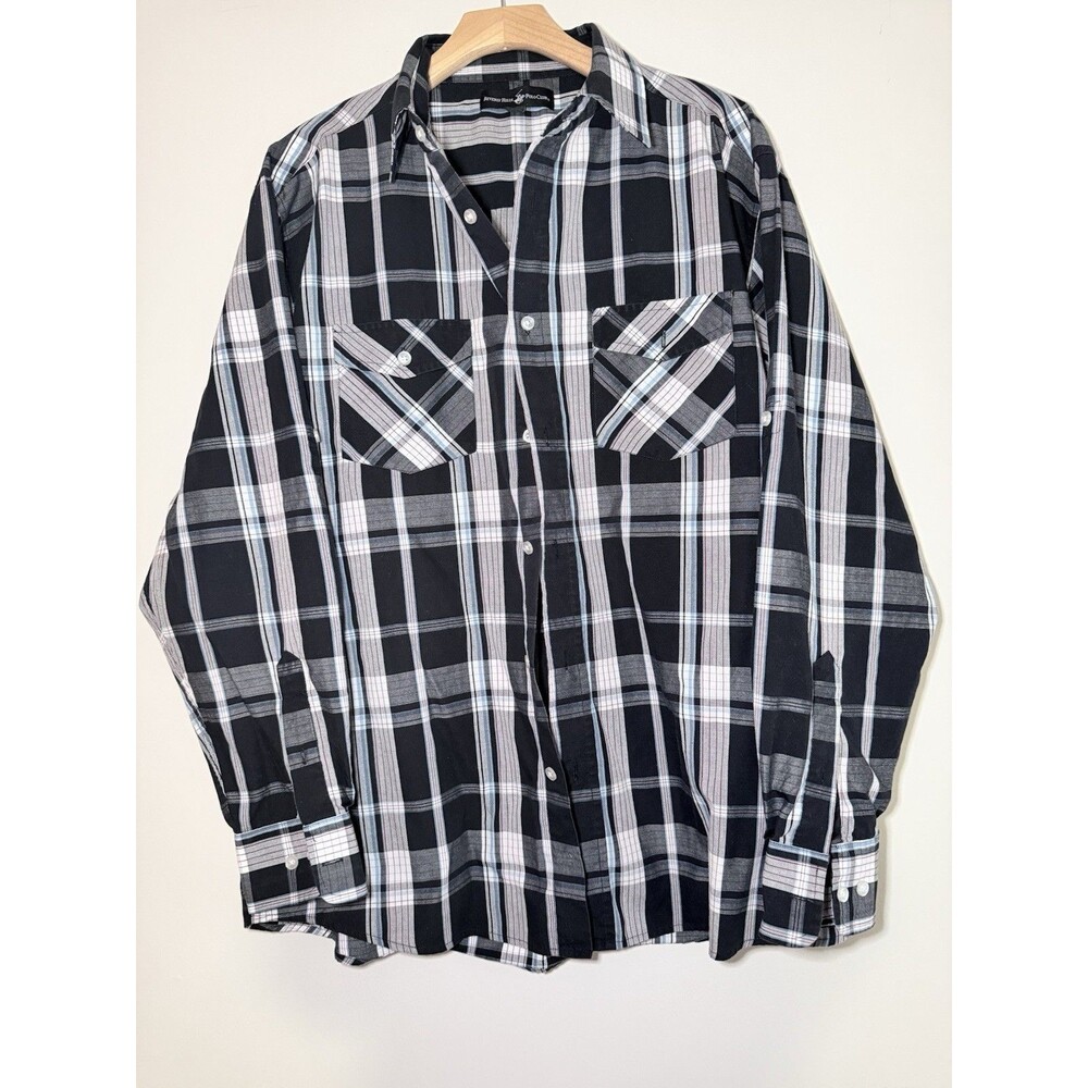 Beverly Hills Polo Club Men’s Button-Up Plaid Shirt Black Red Gray XL